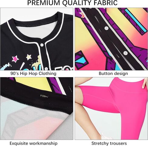 80s 90s الزي للنساء الهيب هوب زي مجموعة البيسبول جيرسي اليوغا السراويل مع حقيبة صياد قبعة لحزب 90s in Kuwait