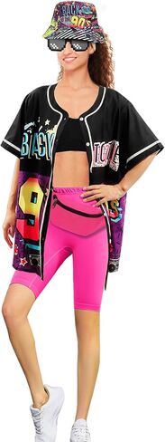 80s 90s الزي للنساء الهيب هوب زي مجموعة البيسبول جيرسي اليوغا السراويل مع حقيبة صياد قبعة لحزب 90s in Kuwait