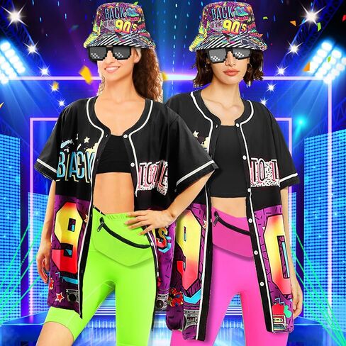 80s 90s الزي للنساء الهيب هوب زي مجموعة البيسبول جيرسي اليوغا السراويل مع حقيبة صياد قبعة لحزب 90s in Kuwait