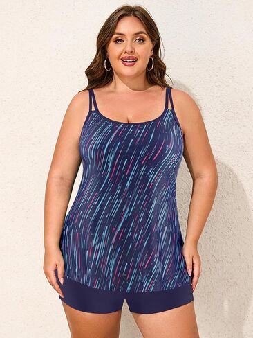 NIeyook Plus Size Swimsuit for Women Two Piece Tummy Control Bathing Suit Flowy Scoop Neck Tankini Swim Tops with Boy Shorts in Saudi Arabia