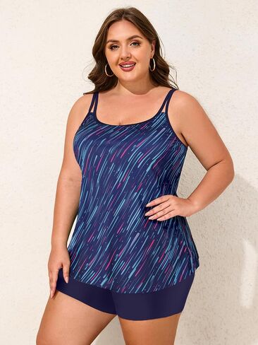 NIeyook Plus Size Swimsuit for Women Two Piece Tummy Control Bathing Suit Flowy Scoop Neck Tankini Swim Tops with Boy Shorts in Saudi Arabia