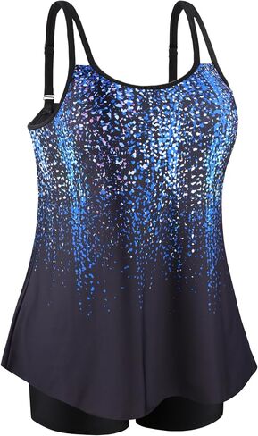 NIeyook Plus Size Swimsuit for Women Two Piece Tummy Control Bathing Suit Flowy Scoop Neck Tankini Swim Tops with Boy Shorts in Saudi Arabia