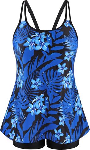 NIeyook Plus Size Swimsuit for Women Two Piece Tummy Control Bathing Suit Flowy Scoop Neck Tankini Swim Tops with Boy Shorts in Saudi Arabia