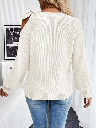 GORGLITTER Women's Bow Sweater Cut Out Tie Shoulder Long Sleeve Knit Pullover Tops Fall Fashion in Saudi Arabia