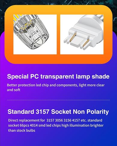 LUYED New Upgrad Reverse Lights 3157 LED Bulb Xenon White 400% Brighter 3157A 3056 3156 3057 3047 4057 4157 LED Light Bulbs for Turn Signal Blinker Tail Parking Brake Lights, Pack of 2 in Saudi Arabia