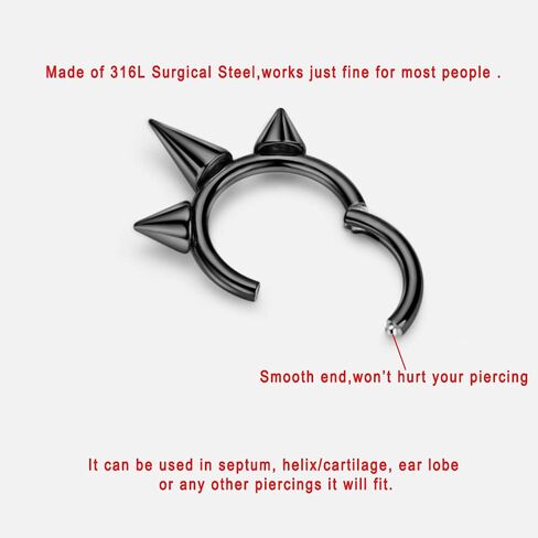 FANSING 316L Surgical Steel 3 Spike Beaded Piercing Rings for Septum Daith in Saudi Arabia