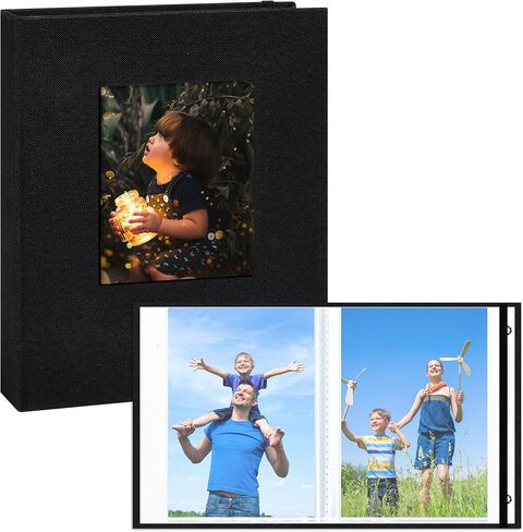 ألبوم صور صغير 4x6-2 حزمة، صفحات شفافة، غطاء من الكتان مع نافذة أمامية، كل ألبوم صغير يحمل 52 صورة، كتاب صور صغير لصور 4x6، أحمر in Kuwait