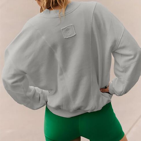 Women's Casual Sweatshirts V Neck Solid Color Long Sleeve Fleeze Sport Cropped Pullover 2024 Fall Out in Saudi Arabia