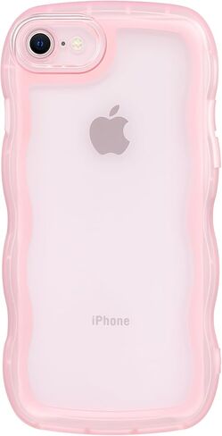 حافظة Dumkery اللطيفة متوافقة مع حافظة iPhone SE 2020/ SE 2022، حافظة iPhone 7/8 بإطار مموج مجعد، غطاء TPU ناعم وردي شفاف مقاوم للصدمات للفتيات والنساء in Saudi Arabia
