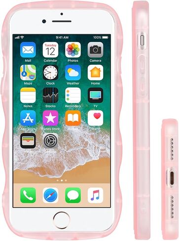 حافظة Dumkery اللطيفة متوافقة مع حافظة iPhone SE 2020/ SE 2022، حافظة iPhone 7/8 بإطار مموج مجعد، غطاء TPU ناعم وردي شفاف مقاوم للصدمات للفتيات والنساء in Saudi Arabia