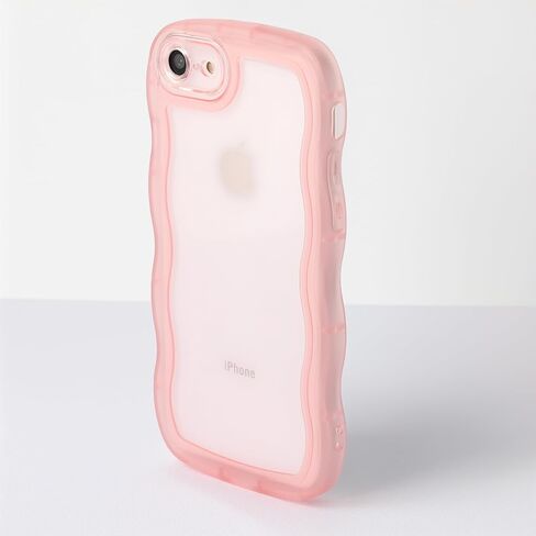 حافظة Dumkery اللطيفة متوافقة مع حافظة iPhone SE 2020/ SE 2022، حافظة iPhone 7/8 بإطار مموج مجعد، غطاء TPU ناعم وردي شفاف مقاوم للصدمات للفتيات والنساء in Saudi Arabia