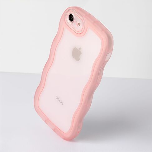 حافظة Dumkery اللطيفة متوافقة مع حافظة iPhone SE 2020/ SE 2022، حافظة iPhone 7/8 بإطار مموج مجعد، غطاء TPU ناعم وردي شفاف مقاوم للصدمات للفتيات والنساء in Saudi Arabia