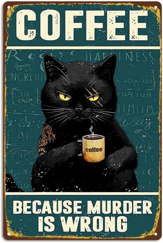 ديكور غرفة القطة السوداء الرجعية، علامة معدنية مضحكة، القط تبين لي تيتو الخاص بك، شريط المنزل المطبخ القهوة رجل الكهف المرآب جدار ديكور الفن 8x12 بوصة in Kuwait