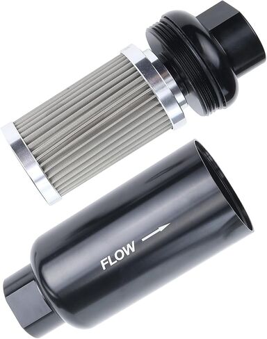 12AN Billet Aluminum 30 Micron Fuel Filter with Reusable Stainless Steel Mesh Filter Element No Glue Design, ORB-12 Port, Black in Saudi Arabia