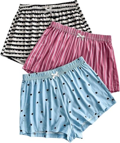 Milumia Women's 3 Pcs Pajama Sleep Bottoms Heart Striped Bow Front Lounge Shorts in Saudi Arabia