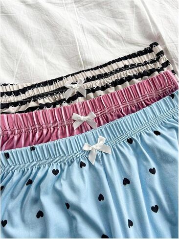 Milumia Women's 3 Pcs Pajama Sleep Bottoms Heart Striped Bow Front Lounge Shorts in Saudi Arabia