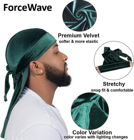 Velvet Durags for Men Wave Cap 6 Pieces Premium Do Rags Set for Men Women with Long Tail and Wide Strap in Kuwait