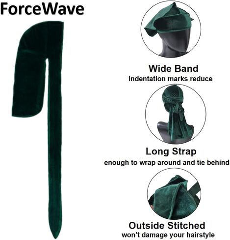 Velvet Durags for Men Wave Cap 6 Pieces Premium Do Rags Set for Men Women with Long Tail and Wide Strap in Kuwait