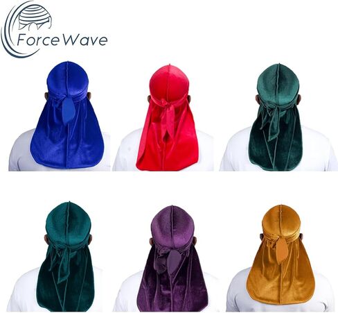 Velvet Durags for Men Wave Cap 6 Pieces Premium Do Rags Set for Men Women with Long Tail and Wide Strap in Kuwait