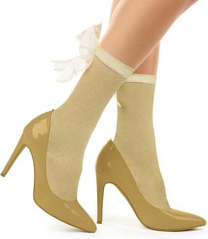 جوارب من Benefeet Sox جوارب بفيونكة لامعة جوارب شفافة لامعة مع فيونكة للنساء والفتيات جوارب فستان لامعة رائعة جورب دانتيل مزخرف in Saudi Arabia
