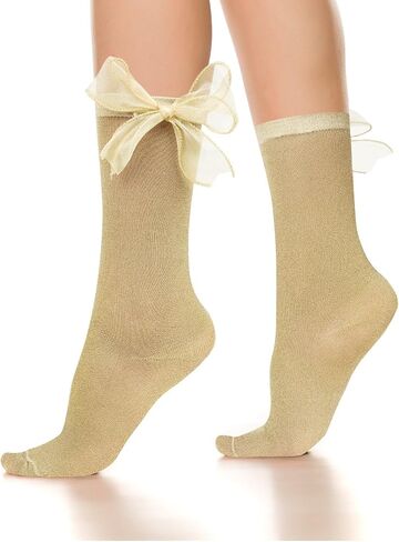 جوارب من Benefeet Sox جوارب بفيونكة لامعة جوارب شفافة لامعة مع فيونكة للنساء والفتيات جوارب فستان لامعة رائعة جورب دانتيل مزخرف in Saudi Arabia