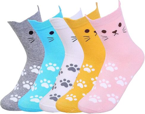 Women's Cat Socks Cute Colorful Funny Socks, Christmas Birthday Gifts for Women Teenage Girls 5 Pack in Saudi Arabia