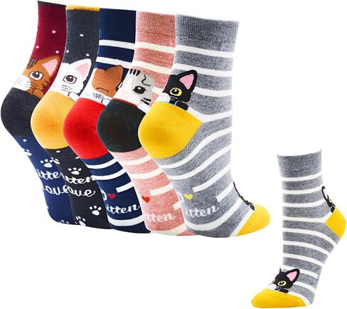 Women's Cat Socks Cute Colorful Funny Socks, Christmas Birthday Gifts for Women Teenage Girls 5 Pack in Saudi Arabia