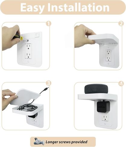 Outlet Shelf Holder, Bathroom Decor with Built-in Cable Management,A Space Saving Solution for Homepod Mini,Google Home/Echo/Smart Speakers/Electric Toothbrush/Cell Phone (Standard) in Kuwait