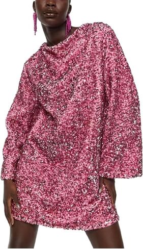 ANKOMINA Women's Sparkly Sequin Mini Dress Sexy Backless Bowknot Lace Up Long Sleeve Glitter Bodycon Party Club Dresses in Saudi Arabia