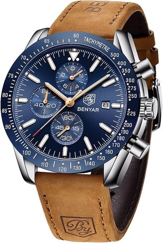 BY BENYAR Watch for Men Analog Quartz Chronograph Waterproof Luminous Designer Mens Wrist Watches Business Work Sport Casual Dress Watch with Silicone Strap Elegant Gifts for Men in Saudi Arabia