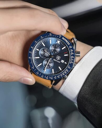 BY BENYAR Watch for Men Analog Quartz Chronograph Waterproof Luminous Designer Mens Wrist Watches Business Work Sport Casual Dress Watch with Silicone Strap Elegant Gifts for Men in Saudi Arabia
