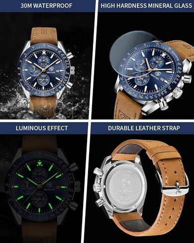 BY BENYAR Watch for Men Analog Quartz Chronograph Waterproof Luminous Designer Mens Wrist Watches Business Work Sport Casual Dress Watch with Silicone Strap Elegant Gifts for Men in Saudi Arabia
