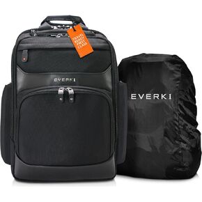 Everki Onyx Premium Executive Laptop Backpack (EKP132S17) with Black Rain Cover - Ballistic Nylon Backpack with 17.3" Compartment, 30L Capacity - Backpack & Rain Cover Bundle