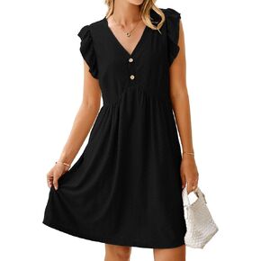 Simplee Womens Summer Short Sundress Casual Ruffle Sleeve Mini Dress 2025 Boho Beach Wedding Guest Eyelet Dresses with Pocket