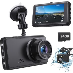 ShrinLuck 2.5K Dash Cam Front and Rear, 64G SD Card, 1600P+1080P FHD Dual Dash Camera for Cars,3.2'' IPS Screen,176°+160° Wide Angle Dashcam, G-Sensor,Night Vision,WDR,Parking Monitor,Loop Recording