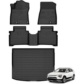 Floor Mats & Cargo Liner for Kia NIRO & NIRO Hybrid 2023 2024 2025 (Not for NIRO EV & NIRO PHEV) All Weather Automotive TPE Liners Set Anti-Slip Waterproof Floor Liners Accessories