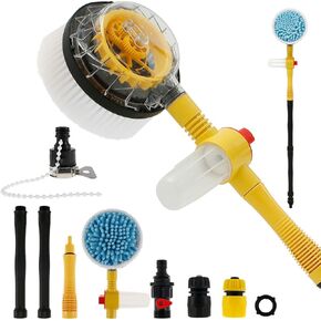 Auto Rotating Car Wash Brush Multifunctional Car Foam Cleaning Kit with 360° Spin Head Portable Chenille Car Scrub Brush High Pressure Cleaning Tool Long Handle for Home Car(Waterless Pipe)