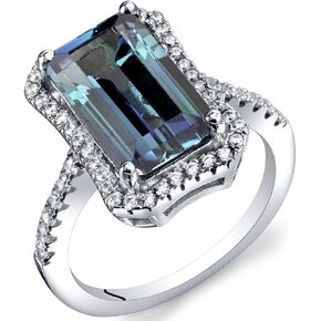 PEORA Simulated Alexandrite Ring for Women 925 Sterling Silver, Color-Changing 4.25 Carats Royal Octagon Design,12x7mm, Comfort Fit, Sizes 5 to 9