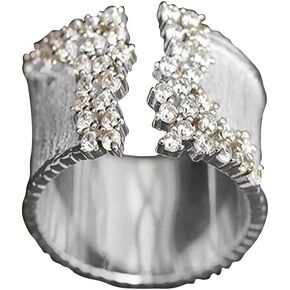 GIGB PBDK Gold Silver Crystal Statement Open Rings for Women,Adjustable Stainless Steel Cubic Zirconia Finger Ring Simple Rings Jewelry Gift