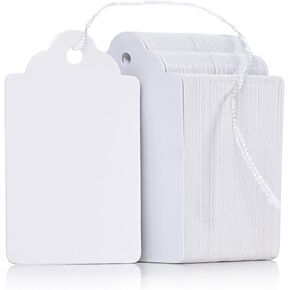 Uniclife 200 Pcs Price Tags 1.8 Inch Writable Price Labels White Price Display Tags for Pricing Clothing Jewelry Gifts Blank Hang Tags Merchandise White Marking Tags with Strings, 1.8" x 1.05"