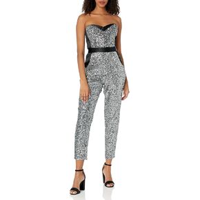 MILLY Womens Silver Sequins Bustier Jumpsuit