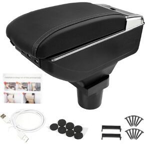 Center Console Armrest Compatible with Mini Cooper Coupe with 7 USB Port Cup Holder Double Layer Organizer Storage Box (All Black)