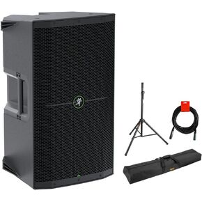 Mackie Thump215XT 1400W 15" Powered PA Loudspeaker System with DSP and Bluetooth (Pair) Bundle with Auray SS-47S-PB Steel Speaker Stands, Carrying Case, and 2X XLR-XLR Cable