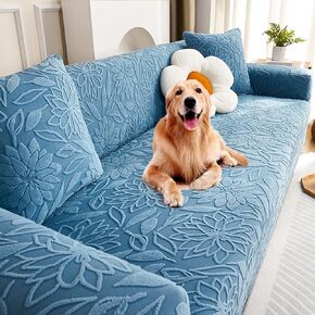 Pet Couch Covers for Sofa, Boho 3D Floral Couch Protector for Dogs with 2 Pillow Covers 18x18, Soft Comfy Washable Plush Sofa Mat Pet Bed Couch Slipcover (Blue,S)
