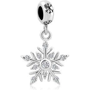 Frozen Snowflake Charm fits Pandora Charms Bracelets Christmas Family Winter Crystal Clear CZ