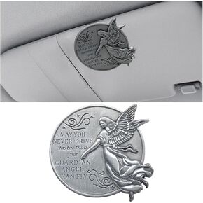 Guardian Angel Visor Clip for Car, Bless Driving Safety Car Accessories, Reads MAY YOU NEVER DRIVE FASTER THAN YOUR GUARDIAN ANGEL CAN FLY, Religious New Driver Presents for Family, Friend (1PCS)
