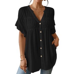 Bsubseach Swimsuit Cover Up For Women V Neck Button Down Shirt Short Sleeve Beach Summer Blouses