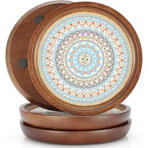 Stahala Wooden Drink Coasters,4.7 in Coasters for Drinks Absorbent Cork Coasters Set,Natural Wood Stackable Reusable Coasters for Home Office Coffee Bar Table