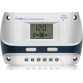 10A 20A 30A Solar Charge Controller 12V/24V PWM Solar Charge Controller with LCD Display USB Port Suitable for FLD/LiFePO4/SLD/GEL