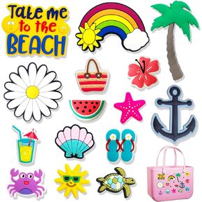 15pcs Summer Charms for Bogg Bag, Accessories for Bogg Bag PVC Rubber Totes Inserts Charms Accessories for Handbag Beach Tote Bag